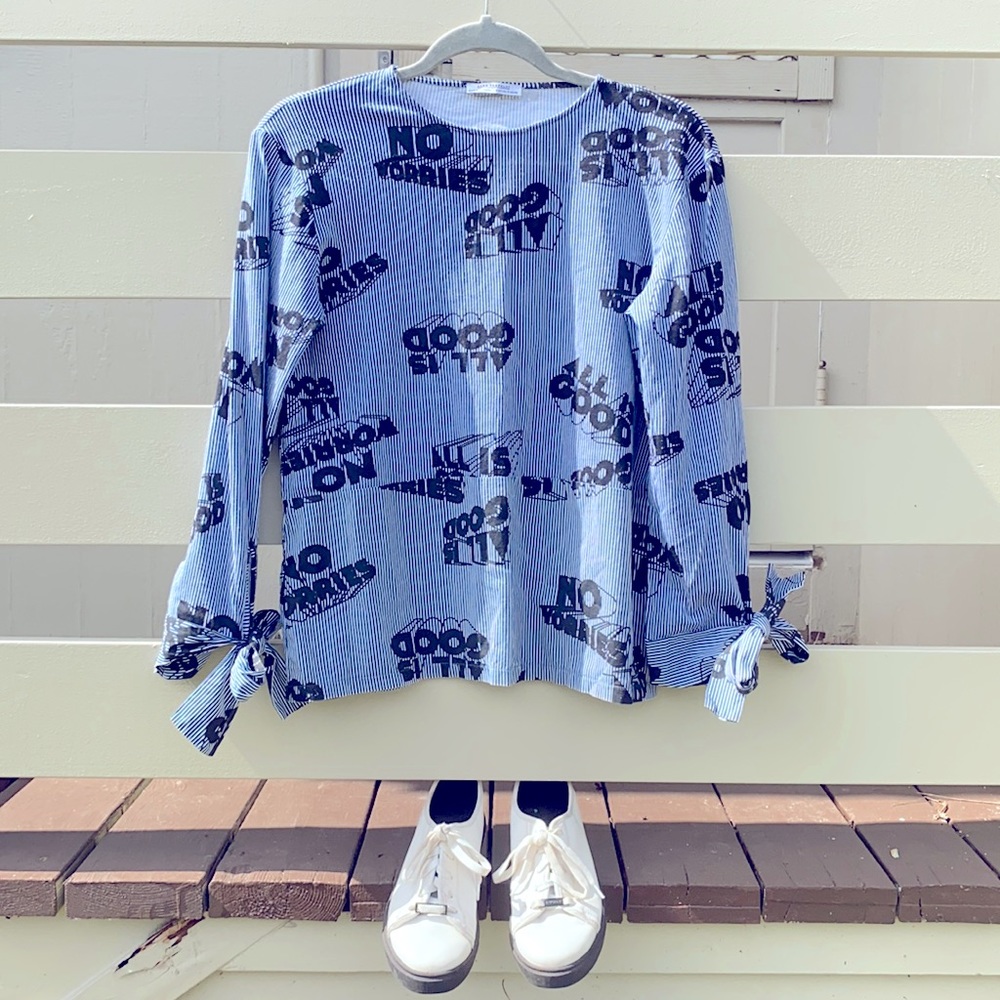 Zara stripped graphic print blouse